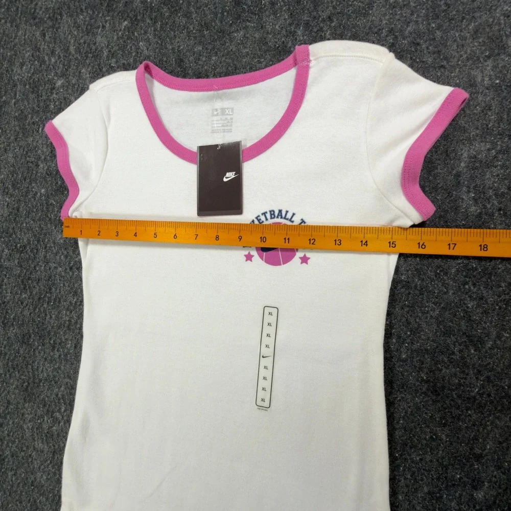 Nike Y2K Ringer Tee Girls XL White Pink Basketball Team 216485 NWT
